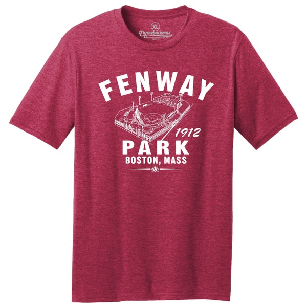 Throwbackmax Fenway Park 1912 Baseball Classic Cut, T-shirt tri-mélange haut de gamme – Maison de vos Red Sox de Boston – Rouge chiné