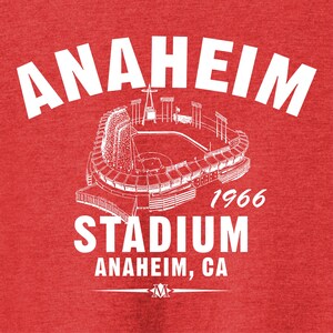 Anaheim Stadium 1966 Baseball Classic Cut, Premium Tri-Blend Tee Shirt - Home of Your Los Angeles Angels - Red Heather