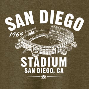 San Diego Stadium 1969 Baseball Premium 50/50 Poly/Cotton Tee Shirt - Past Home of Your San Diego Padres