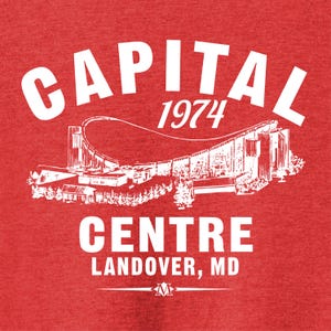 Capital Centre 1974 Hockey Classic Cut, Premium Tri-Blend Tee Shirt - Past Home of Your Washington Capitals - Red Heather