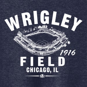 Wrigley Field 1916 Baseball Classic Cut, Premium Tri-Blend Tee Shirt - Past Home of Your Chicago Cubs - Navy Heather