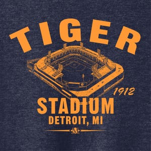 Tiger Stadium 1918 Baseball Classic Cut, Premium Tri-Blend Tee Shirt - Past Home of Your Detroit Tigers - Navy Heather