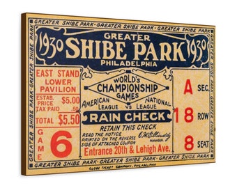 Throwbackmax Shibe Park World Series Rain Check 1930 Philadelphia A's Stretched Matte Canvas Wall Art 1.25"