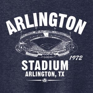 Arlington Stadium 1972 Baseball Classic Cut, Premium Tri-Blend Tee Shirt - Past Home of Your Texas Rangers - Navy Heather
