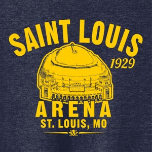 St. Louis Arena 1929 Hockey Classic Cut, Premium Tri-Blend Tee Shirt - Past Home of Your St. Louis Blues - Navy Heather