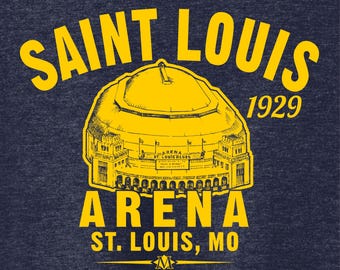 St. Louis Arena 1929 Hockey Classic Cut, Premium Tri-Blend Tee Shirt - Past Home of Your St. Louis Blues - Navy Heather