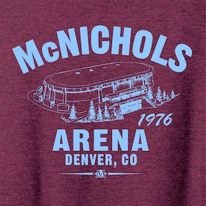 McNichols Arena 1976 Hockey Classic Cut, Premium Tri-Blend Tee Shirt - Past Home of Your Colorado Avalanche - Maroon Heather