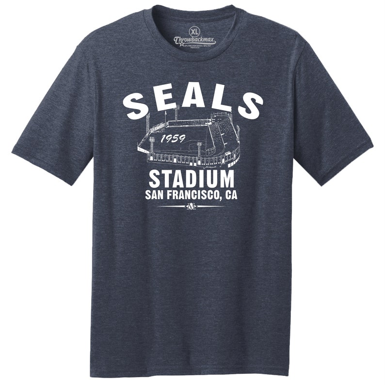 Throwbackmax Seals Stadium 1959 Baseball Classic Cut, Premium Tri-Blend Tee Shirt Past Home of the San Francisco Seals Navy Heather image 1