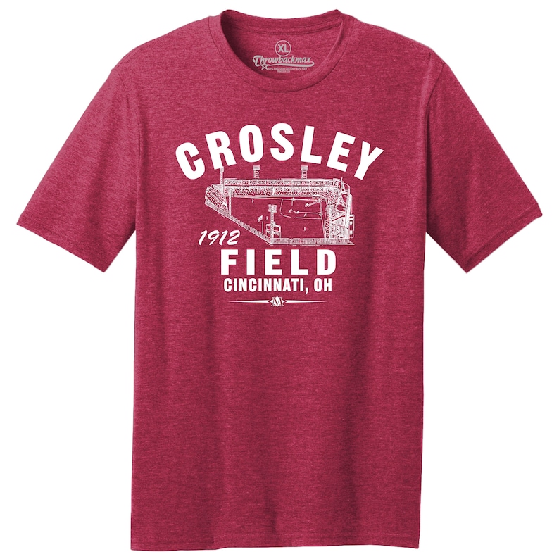 Throwbackmax Crosley Field 1912 Baseball Classic Cut, Premium Tri-Blend Tee Shirt Past Home of Your Cincinnati Reds Red Heather image 1