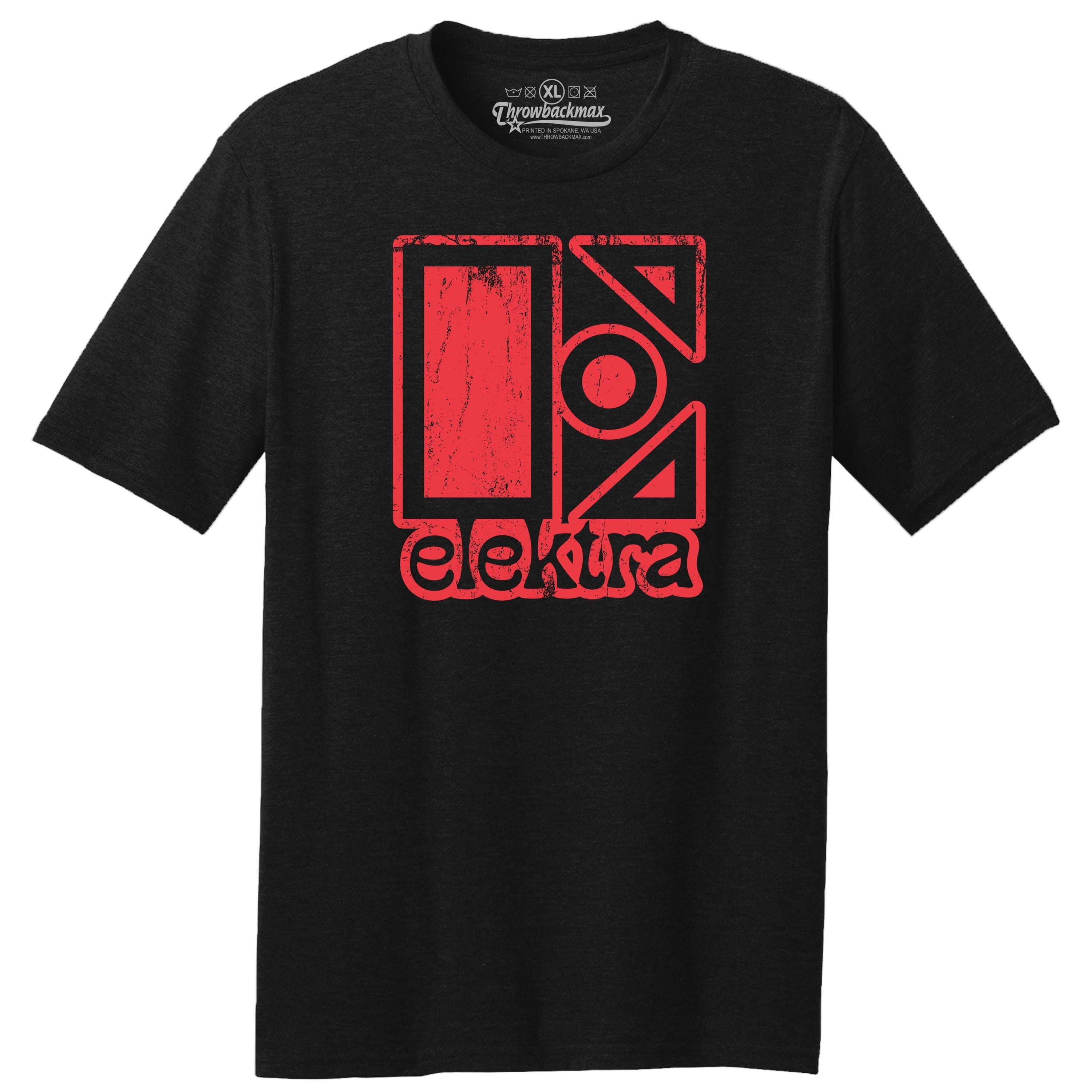Elektra Record Label Logo Classic Cut, Premium Tri-Blend Black Tee Shirt - Queen, AC/DC, The Doors, Rival Sons, The Cure