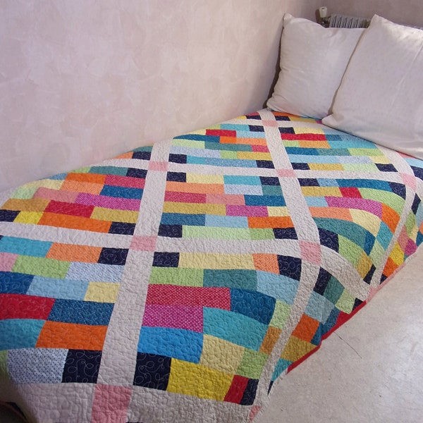 Couverture patchwork multicolore - Dessus de lit enfant 203x134cm - Grand plaid patchwork multicolore