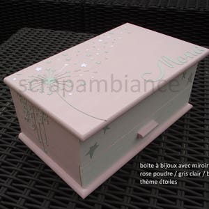 custom wooden jewelry box, jewelry box, jewelry organizer: COLORS powder pink, light gray and white THEME stars