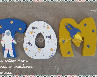 wooden first name letter / first name to stick / door plaque / baby letter, personalized first name, baby room decoration letters / space THEME