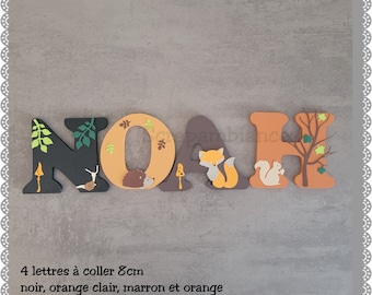 wooden first name letter, baby room decoration, baby room letter, personalized first name, letter to stick, forest THEME