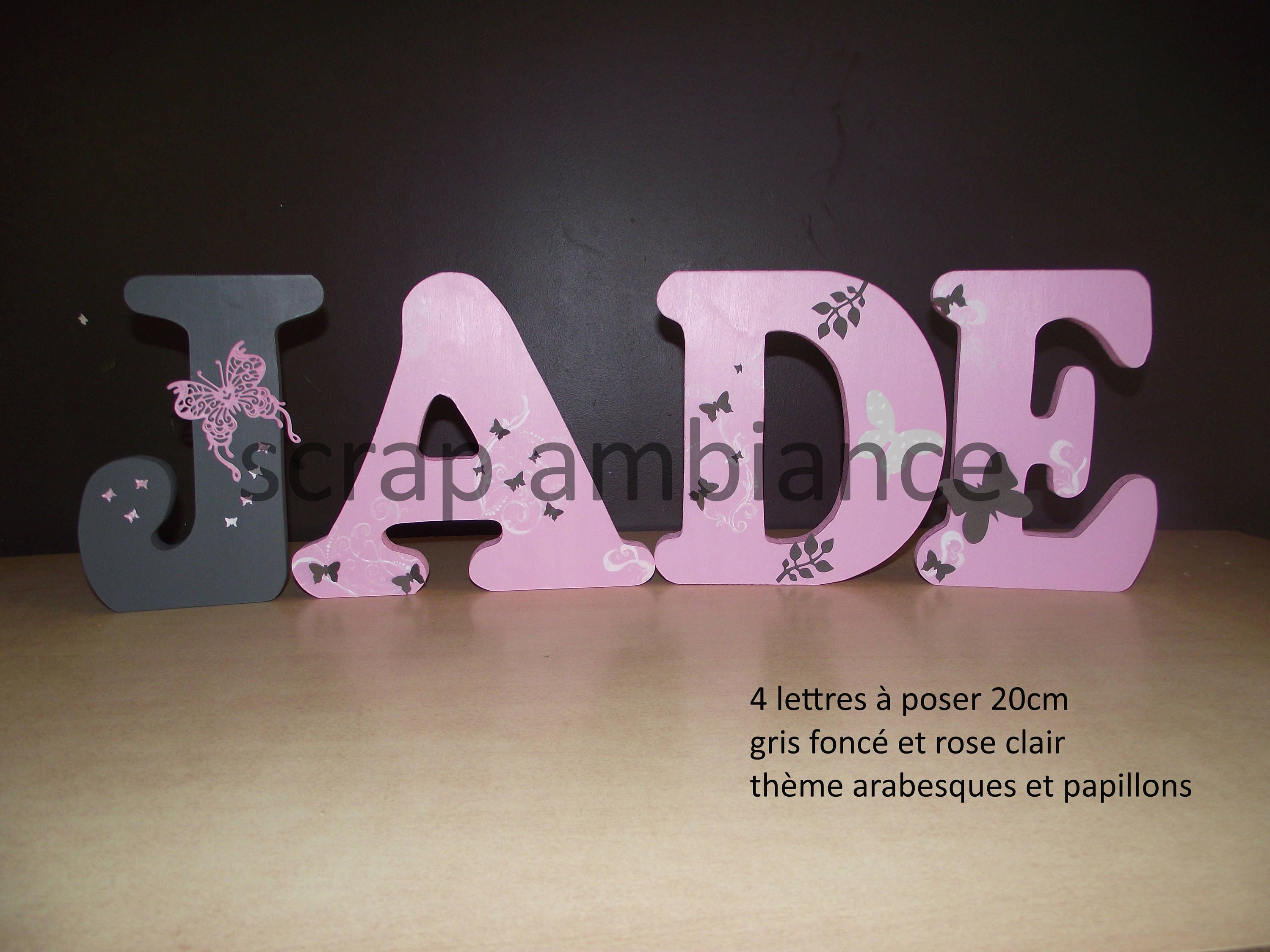 Lettre en Bois, Prénom Lettre à Poser, Poser Personnalisé, Décoratif Thème Arabesque et Papillons