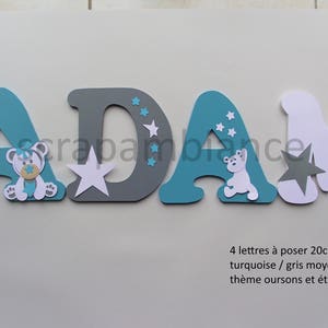 lettre prénom bois, prénom de porte, lettre décorative; plaque de porte  lettres en bois personnalisé thème ourson étoile