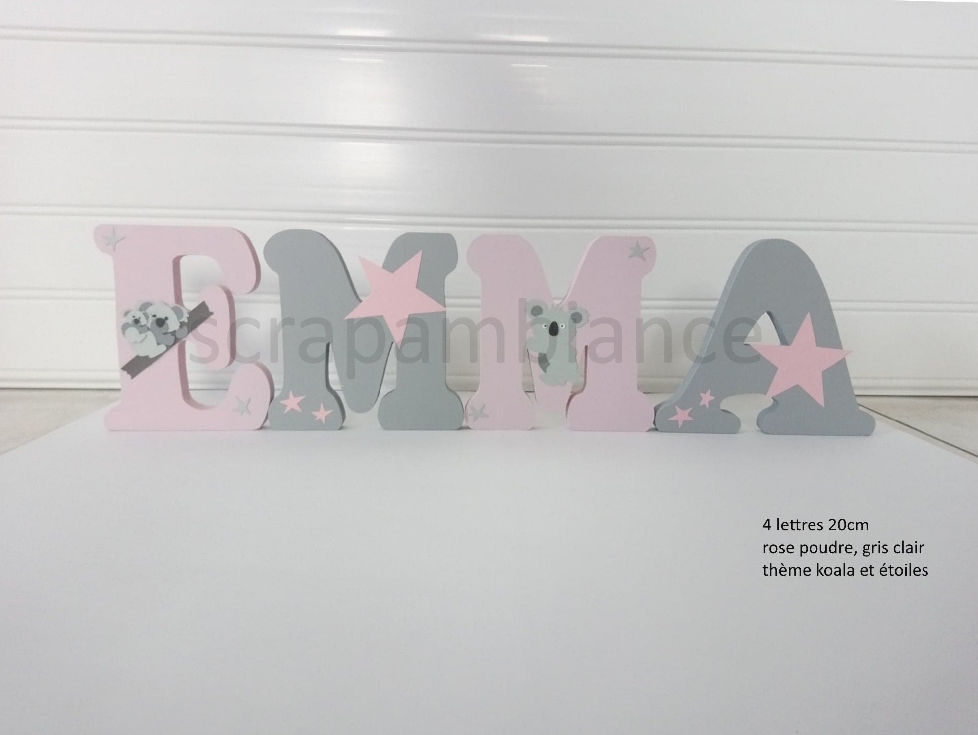 Lettre Prénom Bois, Lettre Décoration Chambre, Personnalisé, en à Poser Thème Koala et Etoiles