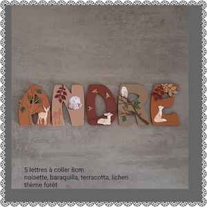 carta de nombre de madera, decoración de la habitación del bebé, carta de la habitación del bebé, nombre personalizado, carta para pegar, TEMA del bosque