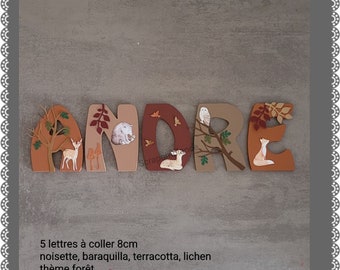 wooden first name letter, baby room decoration, baby room letter, personalized first name, letter to stick, forest THEME