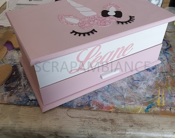 custom wooden jewelry box, jewelry box, jewelry organizer: PARMA AND WHITE unicorn theme and butterflies