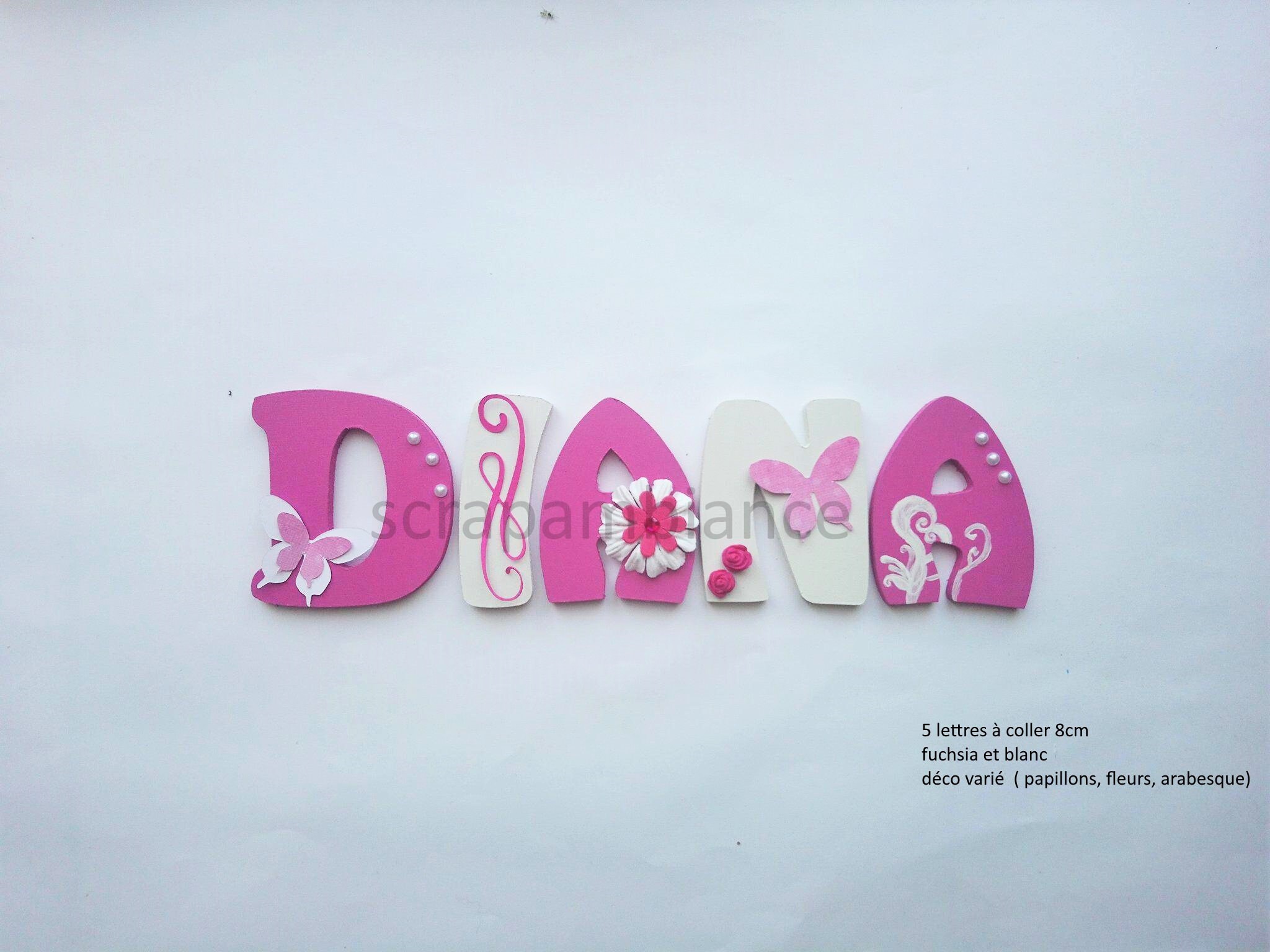 Lettre Prénom Bois /Lettre Chambre Bébé/ En/Décoration Lettre à Coller/ Theme Arabesque, Fleurs et P