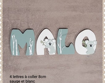 wooden first name letter / baby room letter / personalized / baby room decoration / THEME koalas and bamboo