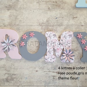 carta de madera, nombre de madera, placa de puerta, nombre para pegar, carta de bebé, nombre personalizado, carta decorativa TEMA flores