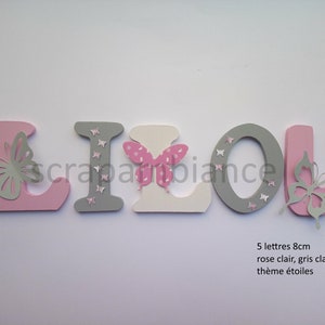 carta de nombre de madera, carta de la habitación del bebé, nombre personalizado, decoración de la habitación del bebé, carta para pegar, regalo de nacimiento TEMA mariposas