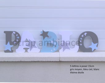 wooden first name letter to place, child letter, personalized first name, decorative letter, large star and polka dot theme letter