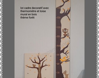 personalized wooden height chart, growth curve, decorative frame with baby room thermometer, handmade, forest theme