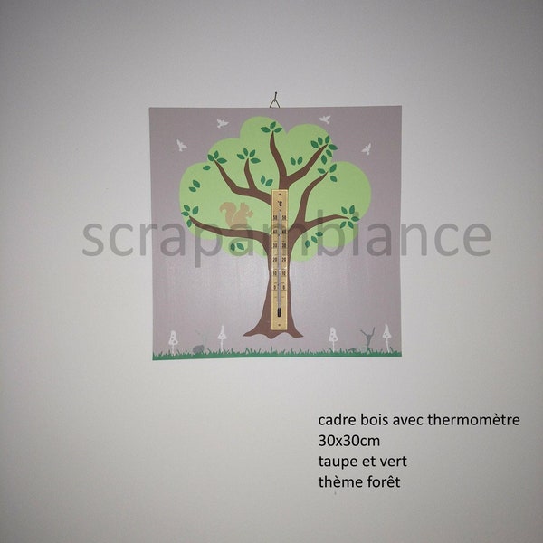 thermomètre chambre enfant / thermomètre  bébé personnalisable / cadre thermomètre / cadre thermomètre mural  hauteur 30cm. thème LA FORET