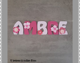 wooden first name letter, baby room letter, room decoration letter, personalized wooden first name with flower theme