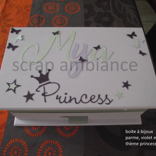 personalized jewelry box, wooden jewerly box, jewelry organizer, parma and gray princess theme