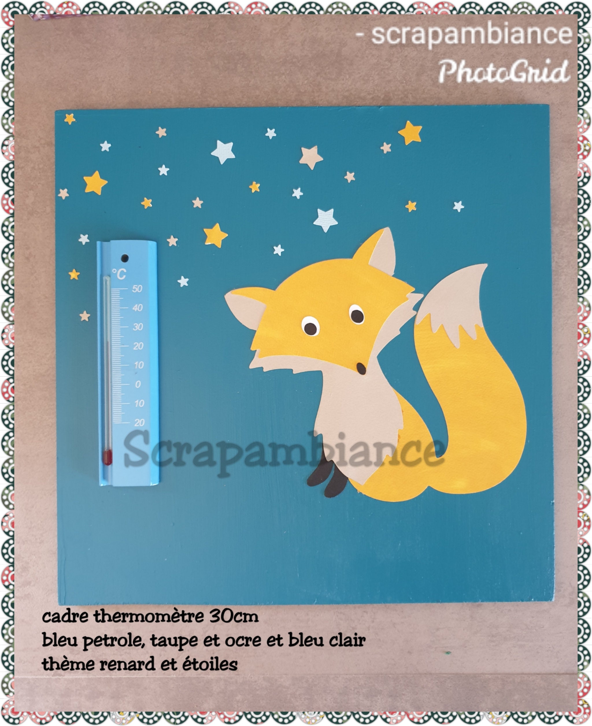 Cadre Thermomètre, Thermomètre Chambre Bébé Personnalisé/Murale Hauteur 30cm. Thème Renard