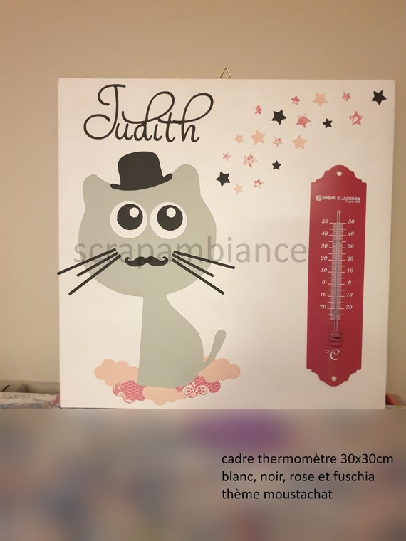 thermomètre chambre bébé personnalisé / thermomètre chambre enfant  personnalisé / cadre thermomètre / hauteur 30cm. thème MOUSTACHAT