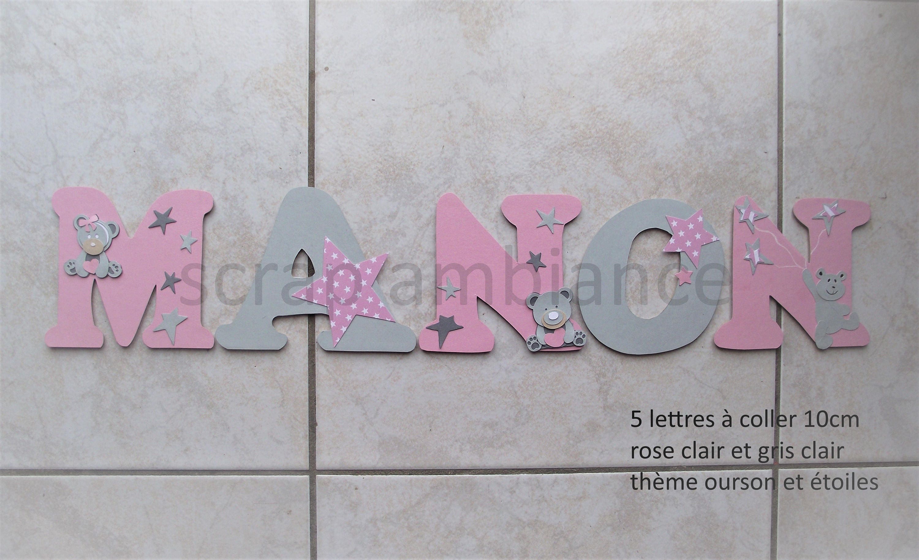 Décoration Chambre Enfant et Bébé/Plaque de Porte Prénom à Coller en Bois Lettre Oursons Étoiles