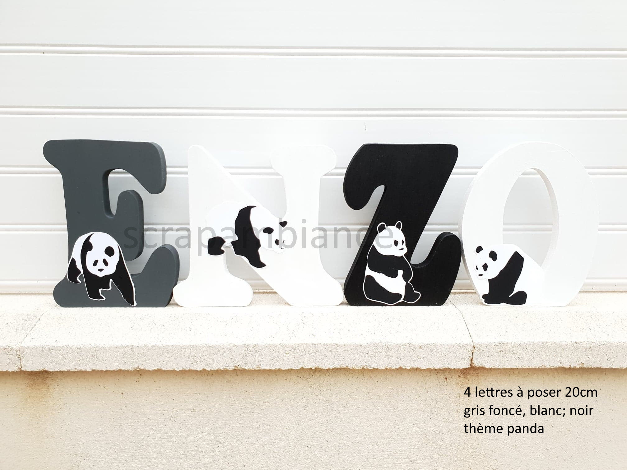 Lettre Prénom en Bois, Lettre Chambre Bébé, Décoration Chambre, à Poser, Thème Panda et Étoiles