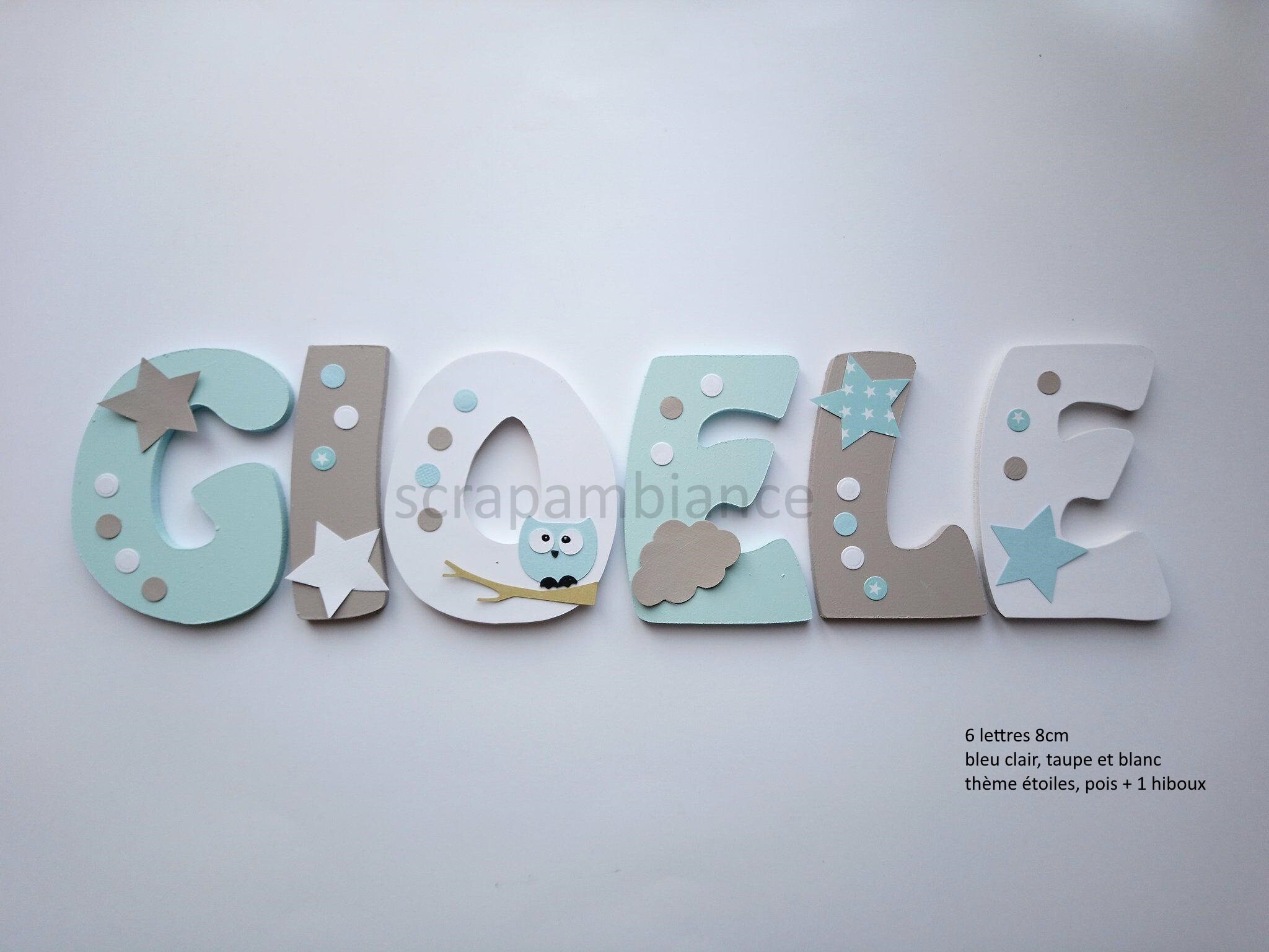 Lettre Prénom Bois /Lettre Chambre Bébé/En Décoration Bébé/ Lettre à Coller/ Theme Étoiles, Pois, Nu