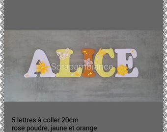wooden letter / door plate / first name to stick / letter to stick / decorative letter THEME butterflies and flowers