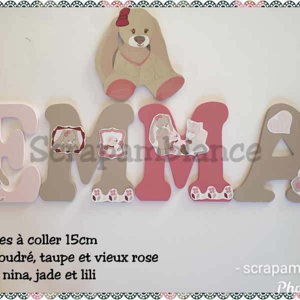 lettre prénom bois, lettre chambre bébé, prénom personnalisé, cadeau naissance, lettre à coller thème nina jade et lili