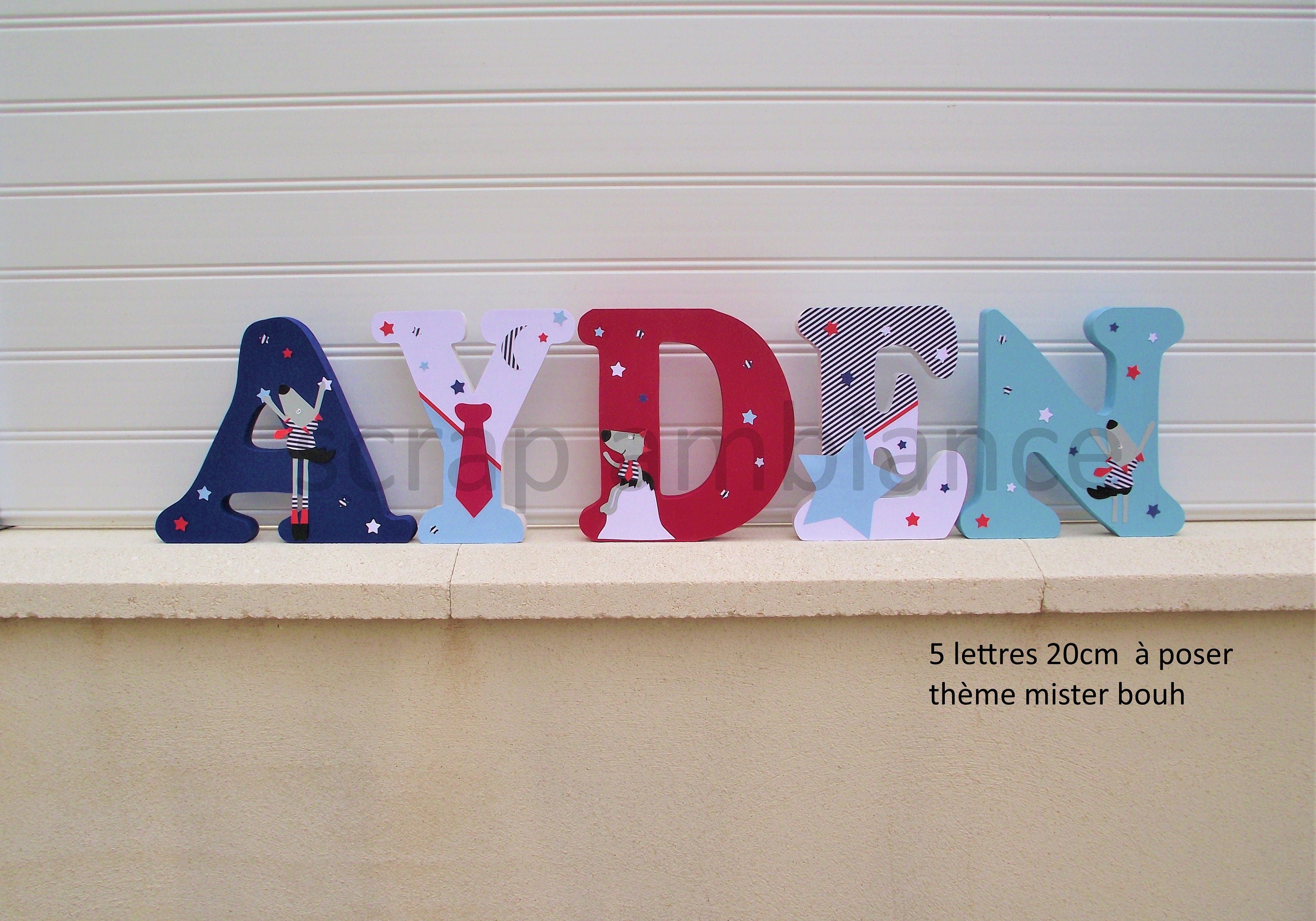 Lettre en Bois, Prénom Lettre à Poser, Poser Personnalisé, Décorative Personnalisé Thème Mister Bouh