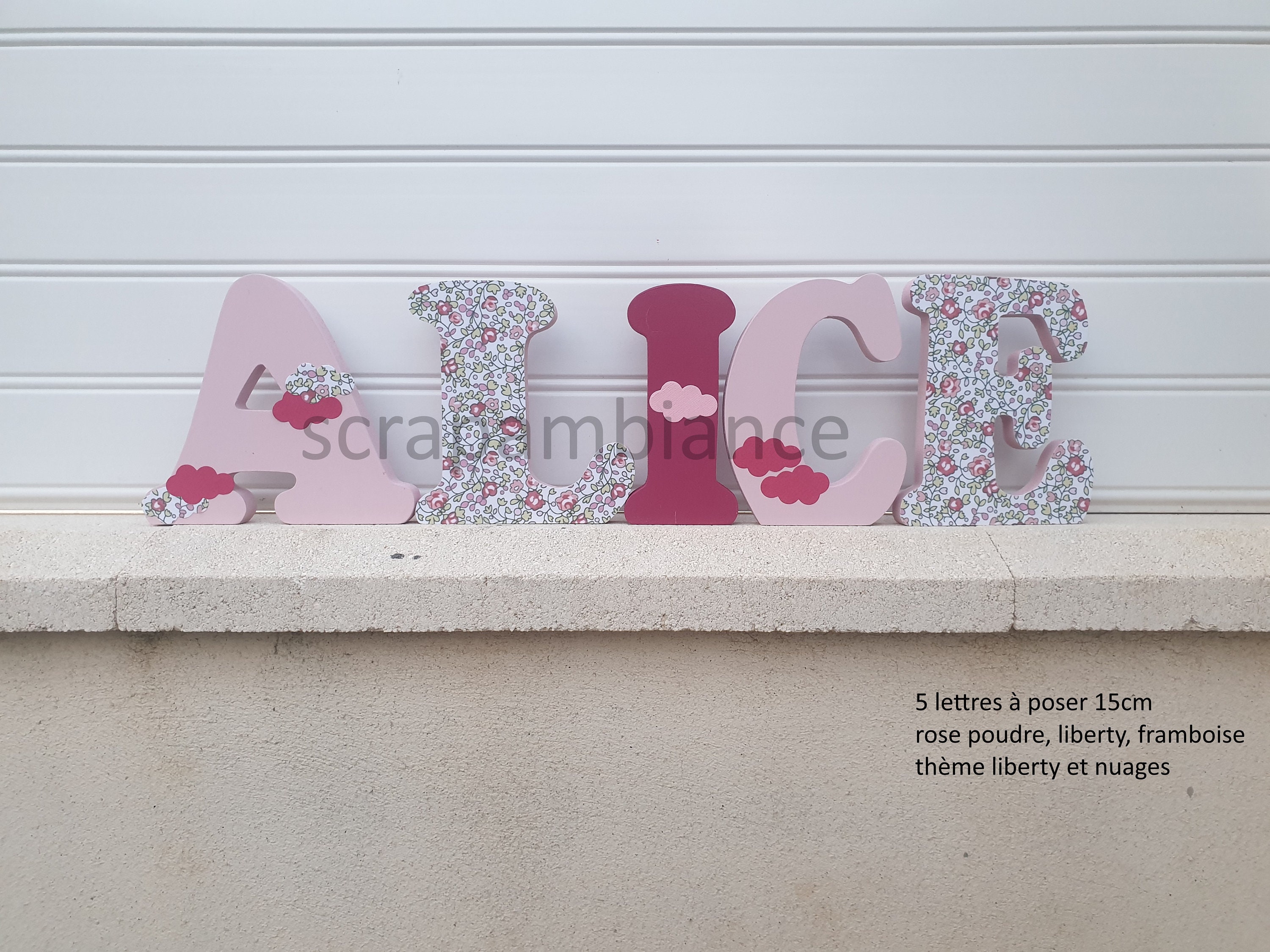 Lettre Prénom en Bois, Lettre Décoration Chambre, Lettre Bébé, à Poser, Thème Liberty et Nuage