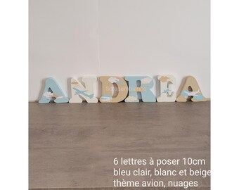 wooden first name letter, personalized first name, personalized letter to put down, baby letter, decorative letter airplane theme