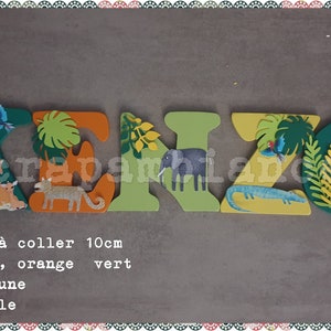 carta de nombre de madera, carta de la habitación del bebé, carta de decoración de la habitación, nombre de madera personalizado, regalo de nacimiento tema de la selva