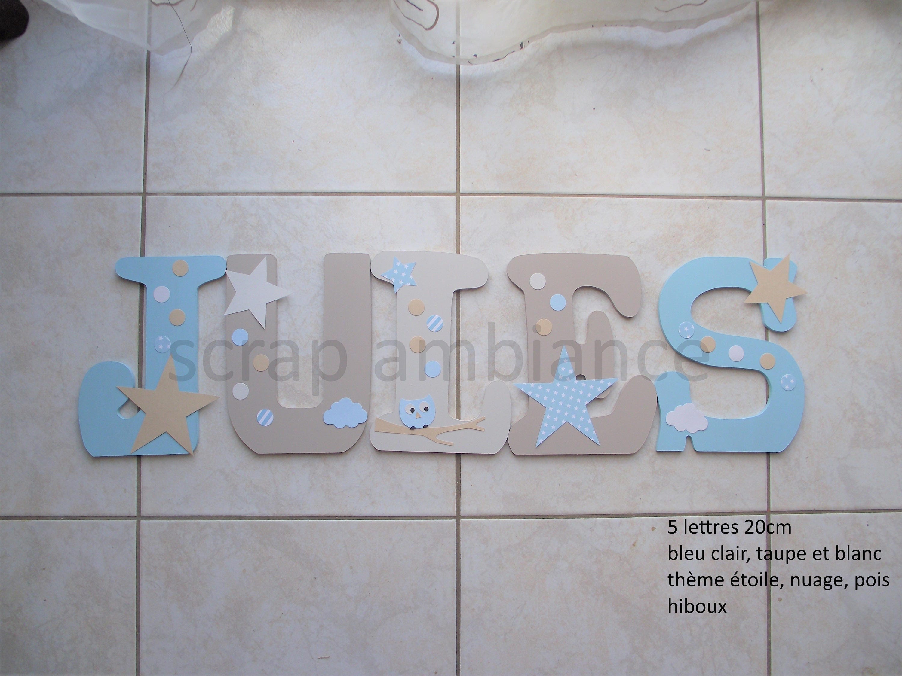 Lettre Prénom Bois/ Plaque de Porte/Lettre à Coller Lettres en Bois Décoratives Theme Étoiles, Pois,