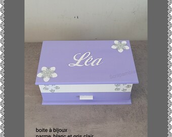 custom wooden jewelry box, jewelry box, jewelry organizer: COLORS powder pink, light gray and white THEME stars