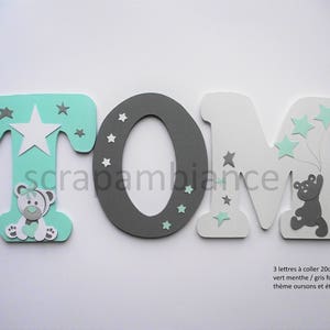carta de nombre de madera / decoración de la habitación del niño y del bebé / carta para pegar / carta del bebé, nombre personalizado con tema de estrellas y osito de peluche