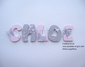 wooden first name letter, baby letter, personalized first name, birth gift, baby child room letter, letter to stick THEME butterflies