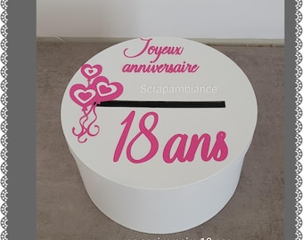 18th birthday urn, personalized round urn, handmade urn, white and fuchsia theme
