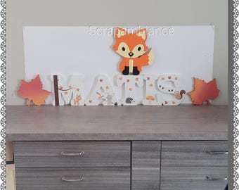 wooden first name letter, baby letter, first name to put down, personalized first name forest theme birth gift